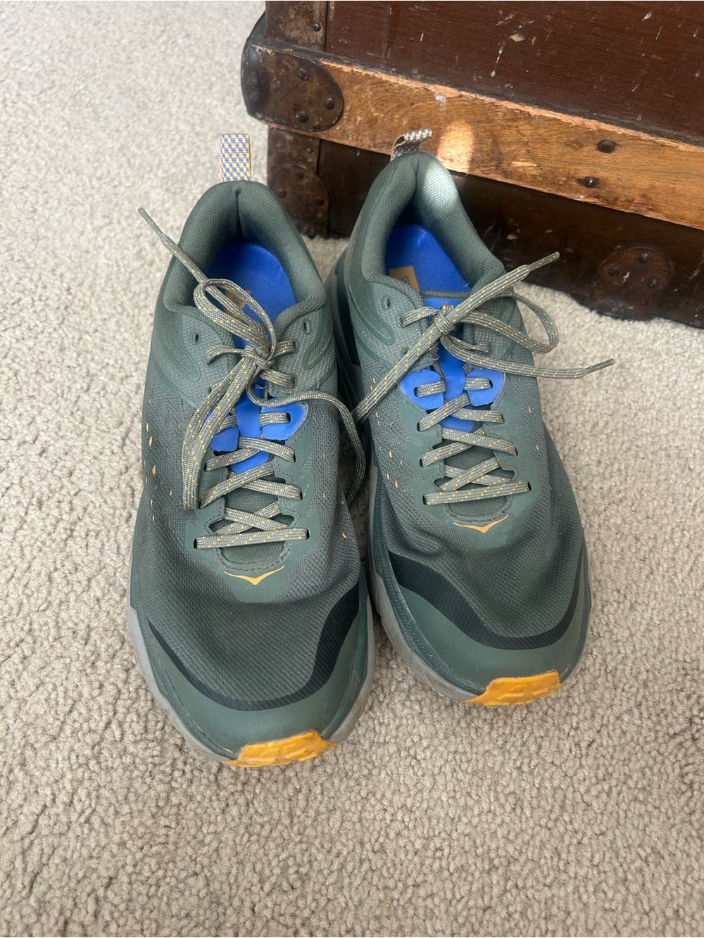 Hoka Men's Trail Runners in Olive Green with Yellow Accents - Picture 2 of 6